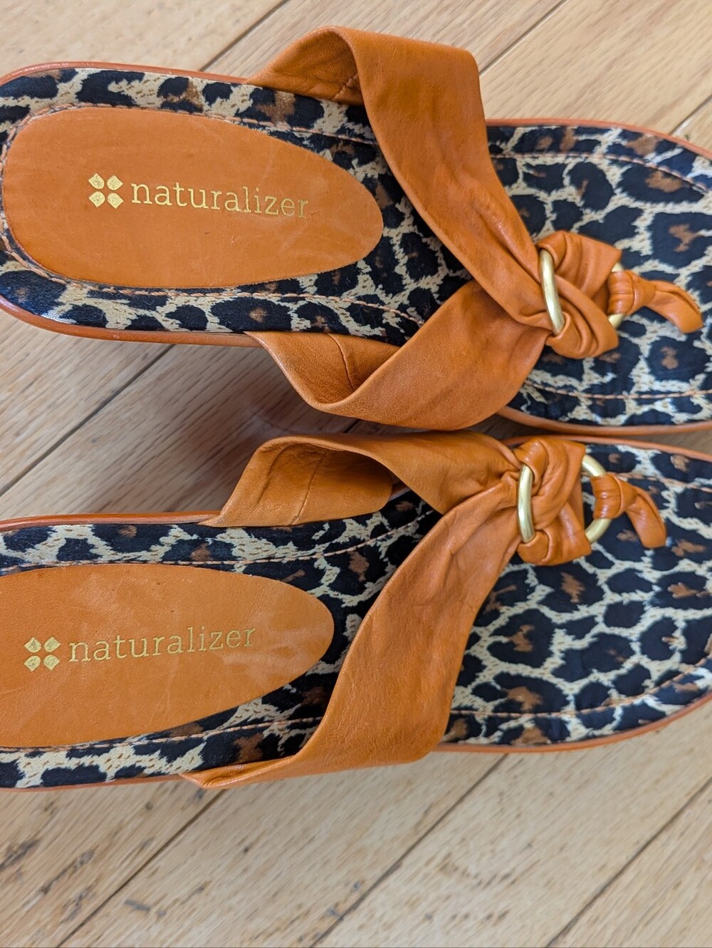 Naturalizer Lusie Orange Leather Leopard Print Wedge Sandals Size 8M - Picture 8 of 9
